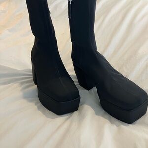 Zara Black Platform Ankle Boots Nylon Excellent Condition 39/9